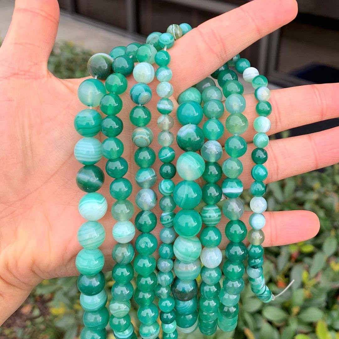Amazon.co.jp: 2 Strands Natural Green Stripe Agate Gemstone 6mm